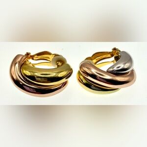 Vintage Joan Rivers Tricolor Gold Tone Twisted Clip On Earrings Signed